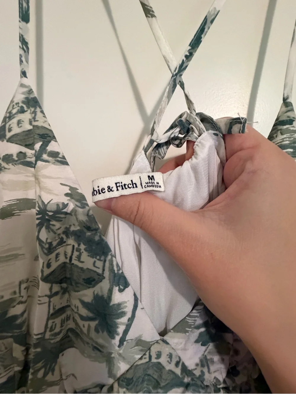 Abercrombie & Fitch White Maxi Dress with Green Toile Print